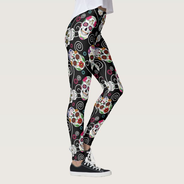 Legging Sugar Skulls and Swirls Black ID725 (Direita)