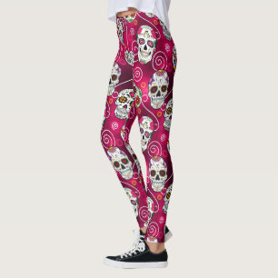 Legging Sugar Skulls and Swirls Rosa Red ID725