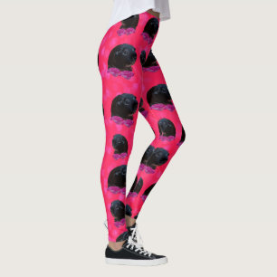 Legging Suínos Pretos Em Rosas Rosa Bonito
