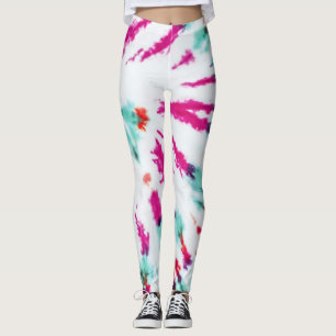 Legging Summer Artsy Girly Neon Teal Pink Tie Dye Padrão