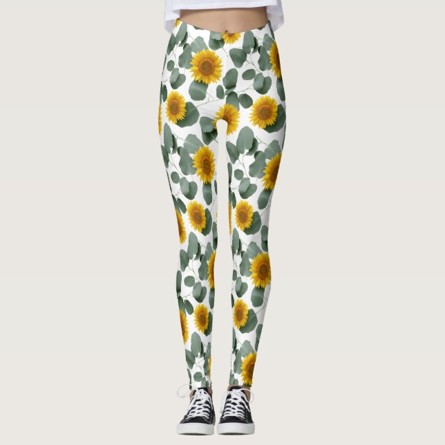 Legging Sunflowers with Eucalyptus Leaves Pattern (Frente)