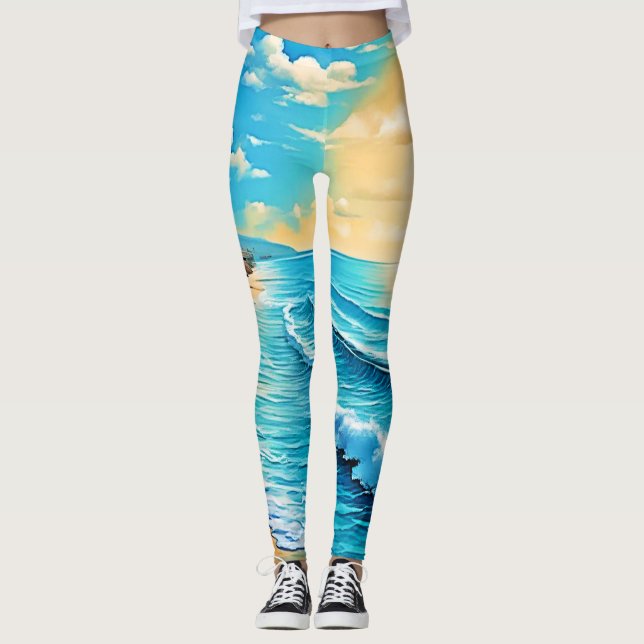 Legging Sunlit Beach Waves Design (Frente)