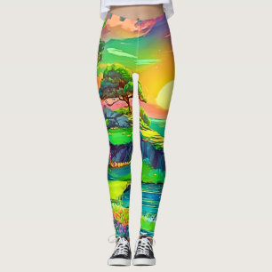 Legging Sunset Cliff Paradise Art