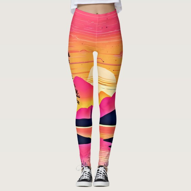 Legging Sunset Dourado Sobre Arte Rosa (Frente)