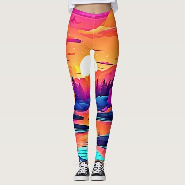 Legging Sunset Lake Fantasy Art (Frente)