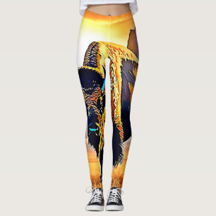 Legging Sunset Mountain Bison Art Design