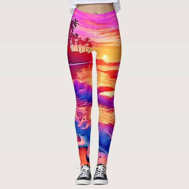 Legging Sunset tropical: Arte com brilho na praia (Frente)