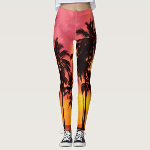 Legging Sunset Tropical: Serenidade Silhueta Palma.