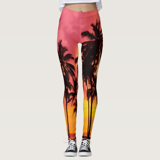 Legging Sunset Tropical: Serenidade Silhueta Palma. (Frente)
