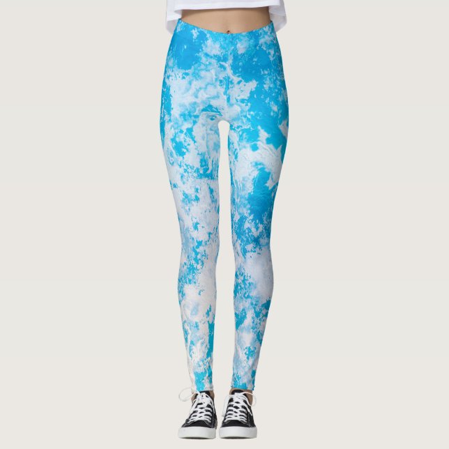 Legging Superfície do planeta de gelo azul e branco (Frente)