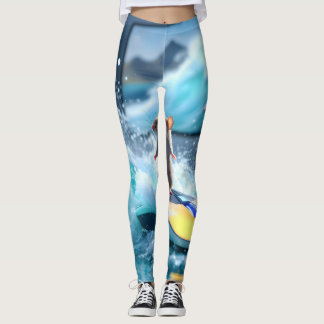 Legging Surreal Mouse Surfing Digital Waves – Whimsical Te