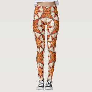 Legging Surto de Estrela Vermelho e Laranja - Mosaico Geom