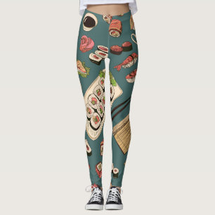 Legging Sushi Rolls: Vintage sem costura colorida.