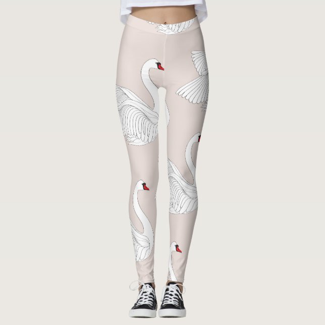 Legging Swan Elegance: Padrão Branco Ornamental. (Frente)