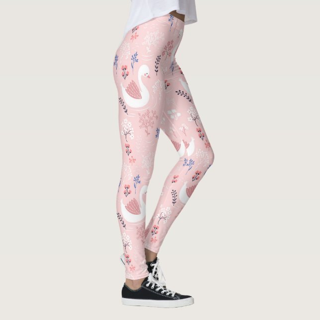 Legging Sweet White Swans On Pastel Pink Floral Ballet (Direita)