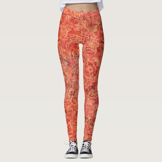 Legging Swirling Flowers and Vines in Red Hues (Frente)