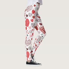 Legging Swirling Red Decorative Heart Pattern