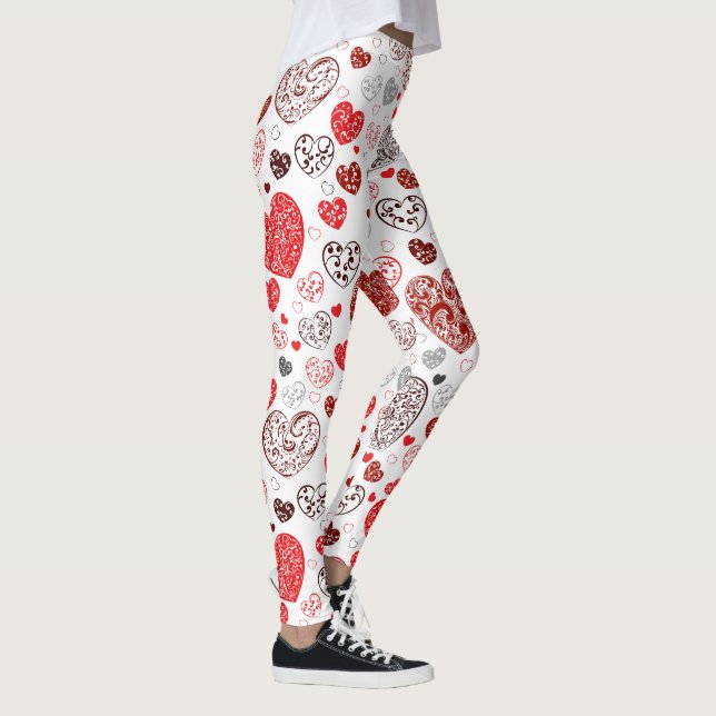 Legging Swirling Red Decorative Heart Pattern (Direita)
