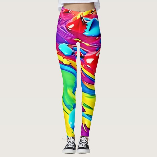 Legging Swirling Vibrant Paint Art (Frente)