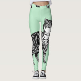 Legging Tabby Gato Legal de Animais Pretos e Pernas Verdes