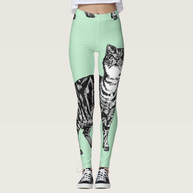Legging Tabby Gato Legal de Animais Pretos e Pernas Verdes (Frente)