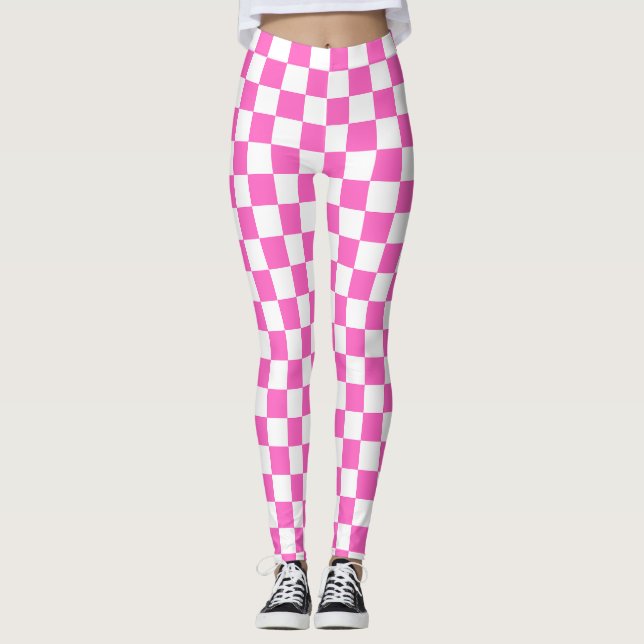 Legging Tabuleiro de xadrez rosa visual clássico (Frente)