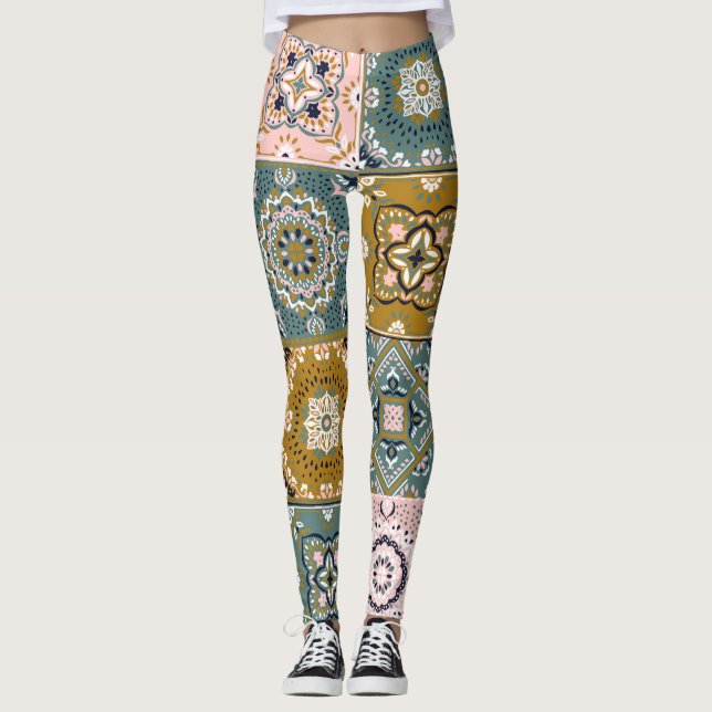Legging Talavera Indian: Patchwork, Ethnic Mosaic. (Frente)