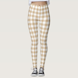 Legging Tan Beige Plaid Gingham
