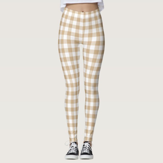Legging Tan Beige White Gingham Plaid (Frente)