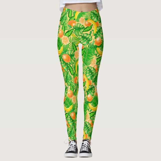 Legging Tangerinas, bananas e folhas tropicais (Frente)