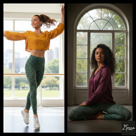 Legging Tapeçaria de Damasco Ombre Cinza Verde Profundo