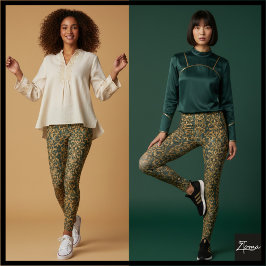 Legging Tapeçaria Floral Damasco Ouro Verde Profundo
