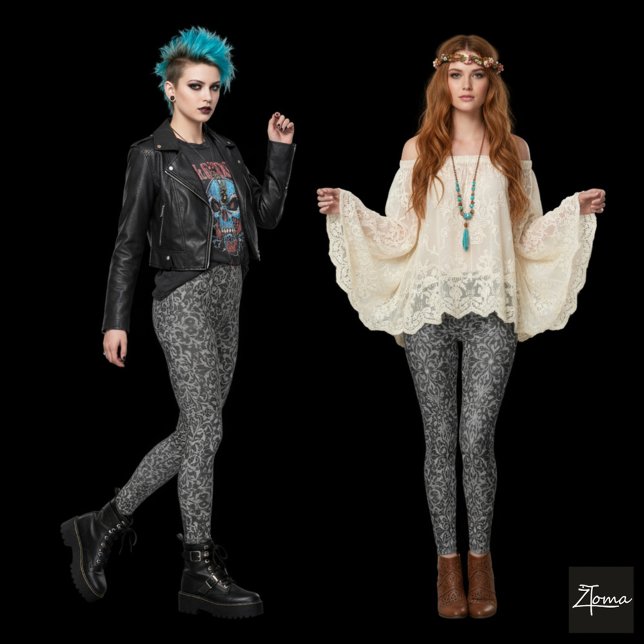 Legging Tapeçaria Floral Monocromática em Damasco Cinza Ca (Criador carregado)