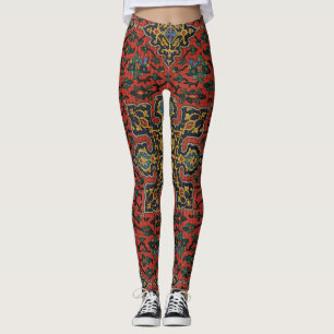 Legging Tapete de Carpete Persa Vermelho Azul Clássico