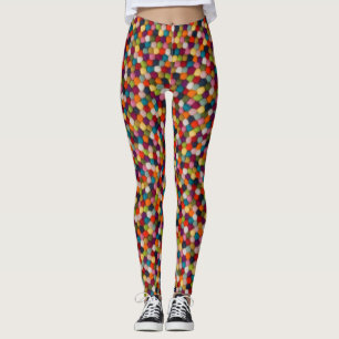 Legging Tapete Mosaico de Bolas de Feltro Arco-íris