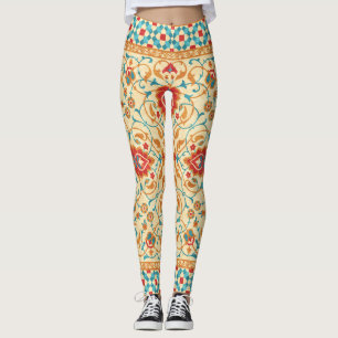 Legging tapete oriental, padrão ornamental floral.