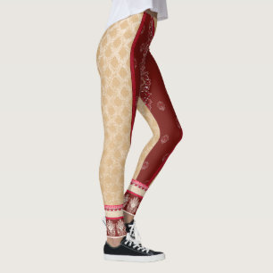 Legging tapete vermelho e bege com borda vermelha