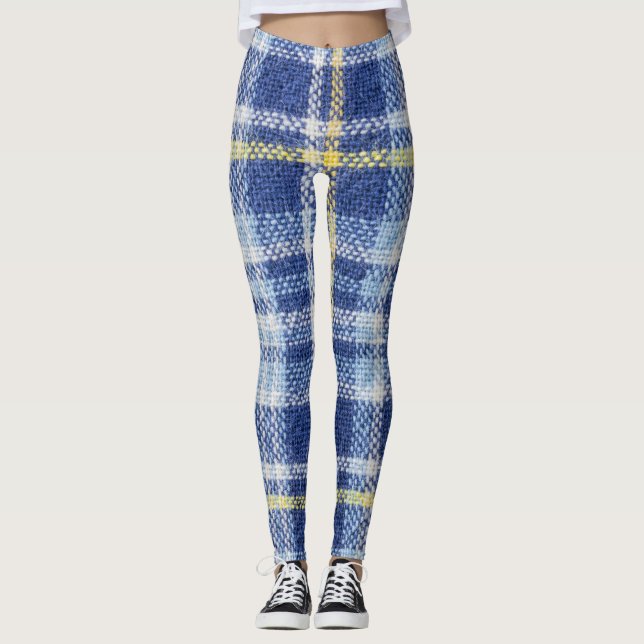Legging Tartan Amarelo Azul: Xadrez Moda (Frente)