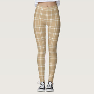 Legging Tartan de Herança Escocesa Bege, Creme e Branco