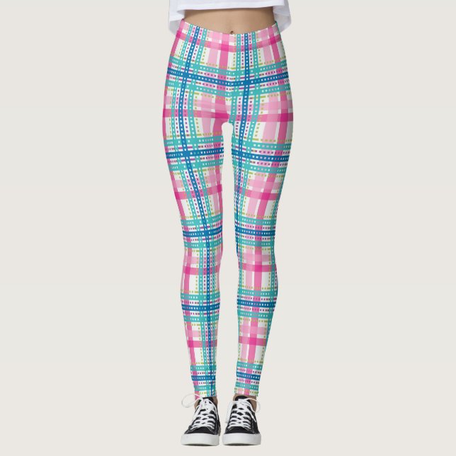 Legging Tartan, teste padrão da xadrez (Frente)