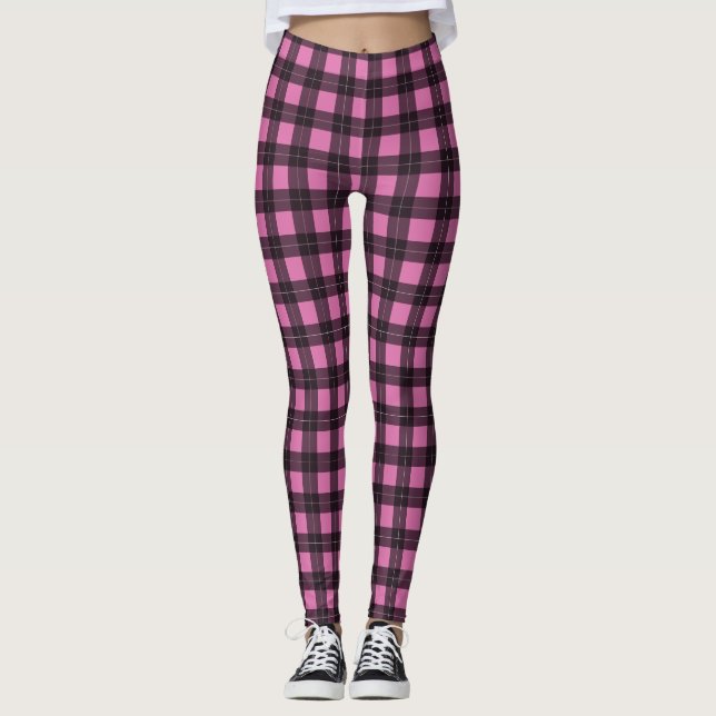 Legging Tartan, Xadrez de Buffalo Rosa e Negro, Padrão (Frente)