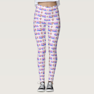 Legging Tartaruga tropical rosa-púrpura Aloha Havaiana
