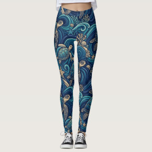 Legging Tartarugas Marinhas, Palmeiras e Ondas Padrão