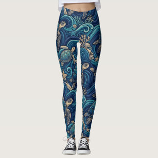 Legging Tartarugas Marinhas, Palmeiras e Ondas Padrão