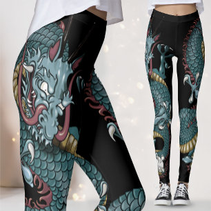 Legging Tatuagem de Dragão Gótico em Preto