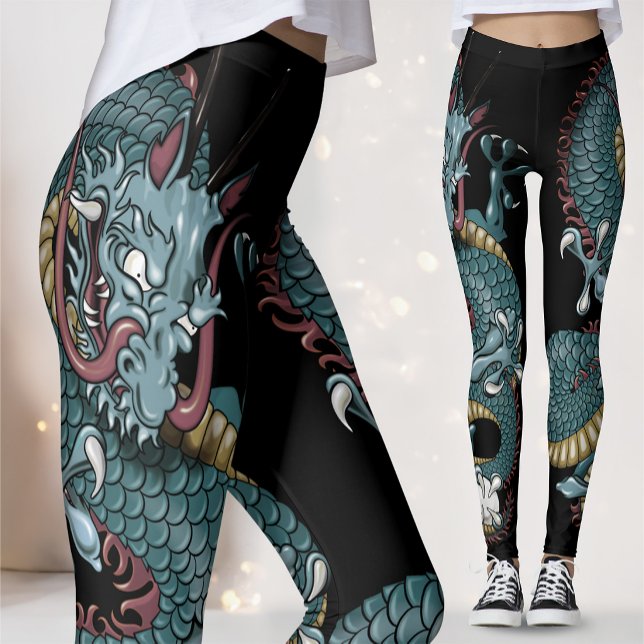Legging Tatuagem de Dragão Gótico em Preto (Criador carregado)