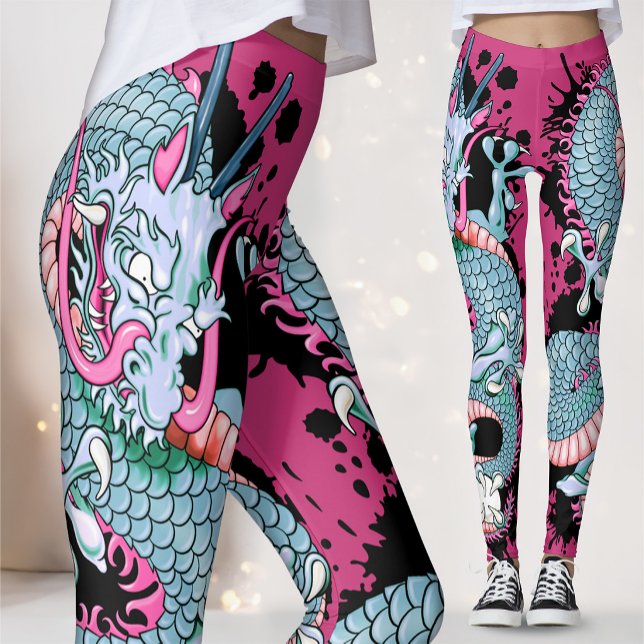 Legging Tatuagem de Dragão Peach Melba Splash no Rosa (Criador carregado)