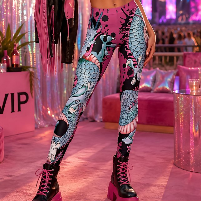 Legging Tatuagem de Dragão Peach Melba Splash no Rosa (Criador carregado)