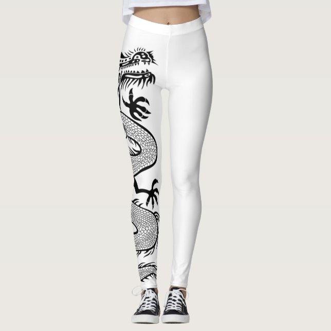 Legging Tatuagem Feroz Do Dragão Em Fundo Branco (Frente)