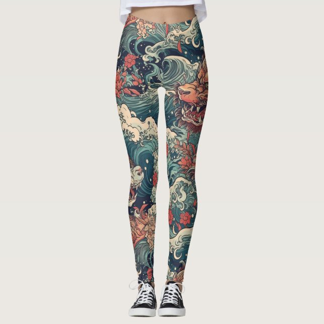 Legging Tatuagem japonesa - Dragões Gêmeos (Frente)